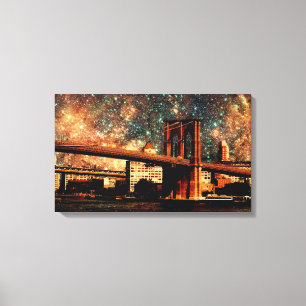 Sterrennacht Brookyn Bridge Wrapped Canvas Afdruk