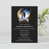 Sterrennacht bruids paar silhouet zwart blauw kaart (Staand voorkant)