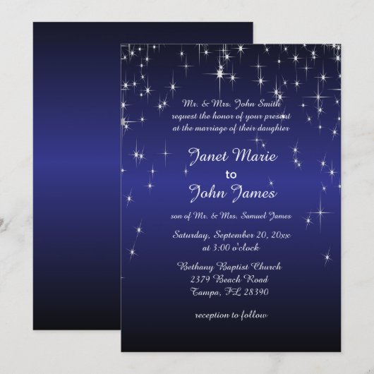 Sterrennacht bruiloft in donkerblauw kaart (Voorkant / Achterkant)