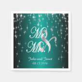 Sterrennacht bruiloft in kleur | Blauwgroen metaal Servetten (Voorkant)