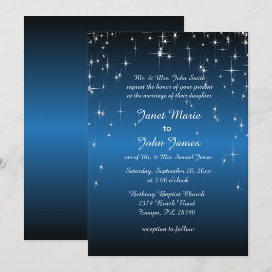 Sterrennacht bruiloft in kleur | Metaalblauw Kaart (Voorkant / Achterkant)