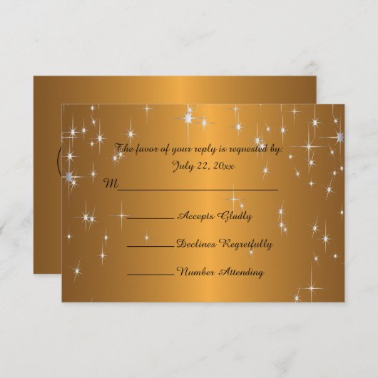 Sterrennacht bruiloft in kleur | Metallic Dark Gol RSVP Kaartje (Voorkant / Achterkant)