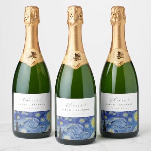 Sterrennacht bruiloft Mousserende Wijn Label Sparkling Wijnetiket (Flessen)