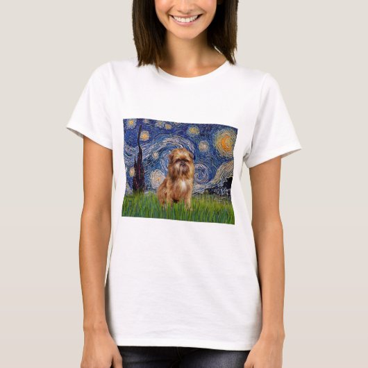 Sterrennacht - Bruin Brussel Griffon T-shirt (Voorkant)