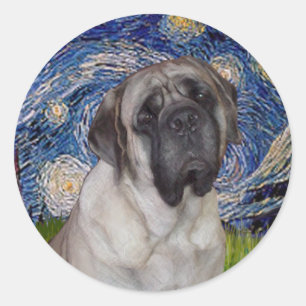 Sterrennacht - Bull Mastiff Portret Ronde Sticker