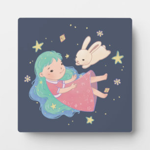 Sterrennacht Bunny & Girl illustratie Fotoplaat