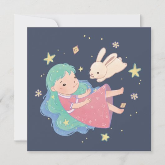 Sterrennacht Bunny & Girl illustratie Kaart (Voorkant)