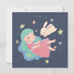 Sterrennacht Bunny & Girl illustratie Kaart