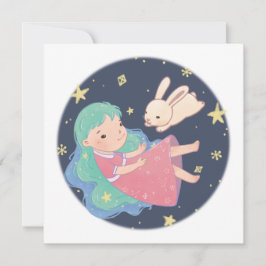 Sterrennacht Bunny & Girl illustratie Kaart