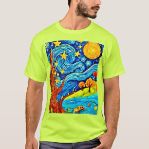 Sterrennacht Cartoon: Surrealisme geïnspireerd kun T-shirt