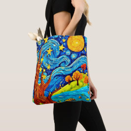Sterrennacht Cartoon: Surrealisme geïnspireerd kun Tote Bag