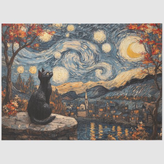 Sterrennacht Cat Decoupage Tissuepapier (Voorkant)