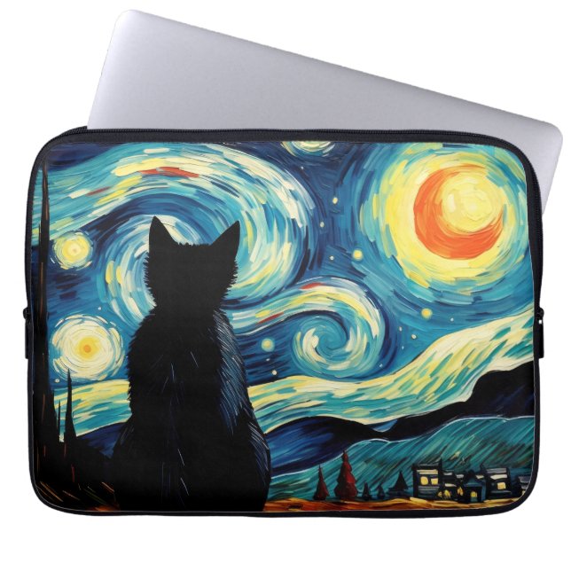 Sterrennacht Cat Laptop Sleeve (Voorkant)