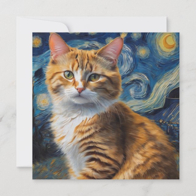 Sterrennacht Cat Square Briefkaart (Voorkant)