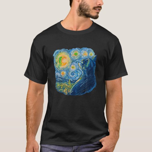 Sterrennacht Cat van Gogh Beroemd schilderij T Shi T-shirt (Voorkant)