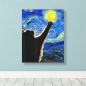 Sterrennacht Cat, Van Gogh Cat Lover Cat Dad T Canvas Afdruk (Insitu (Houten vloer))