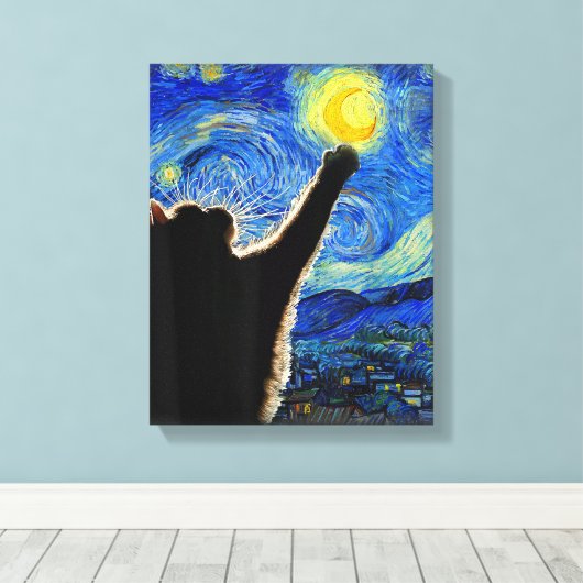 Sterrennacht Cat, Van Gogh Cat Lover Cat Dad T Canvas Afdruk (Insitu (Houten vloer))