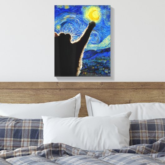 Sterrennacht Cat, Van Gogh Cat Lover Cat Dad T Canvas Afdruk (Insitu (Slaapkamer))