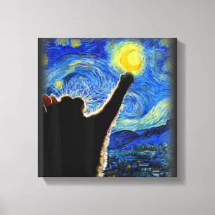 Sterrennacht Cat, Van Gogh Cat Lover Cat Dad T Canvas Afdruk