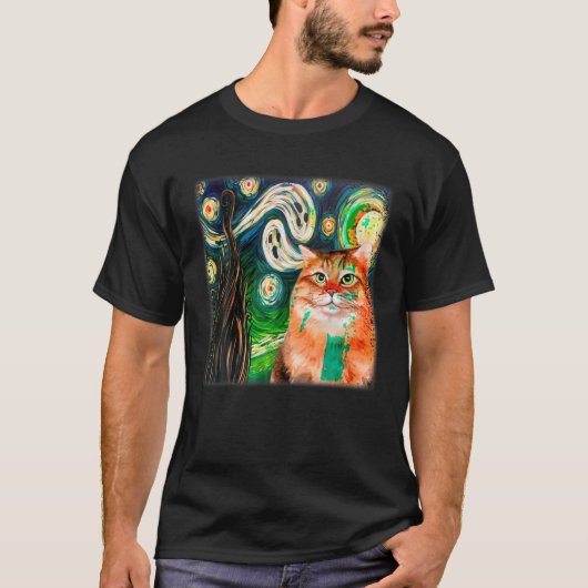 Sterrennacht Cat Van Gogh Ghost Enge Halloween Co T-shirt (Voorkant)