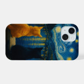 Sterrennacht Cats iPhone Case Peeking Zwart Kat iPhone 15 Case (Achterkant horizontaal)