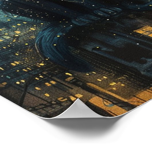 Sterrennacht Cats: Kosmische stad dakkunst Poster (Hoek)