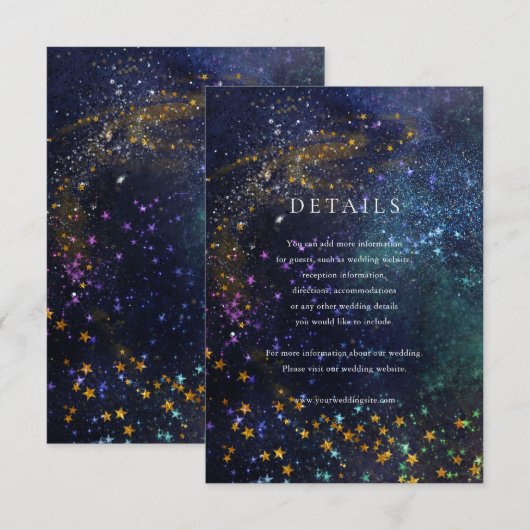 Sterrennacht Celestial Galaxy Wedding Details Card RSVP Kaartje (Voorkant / Achterkant)