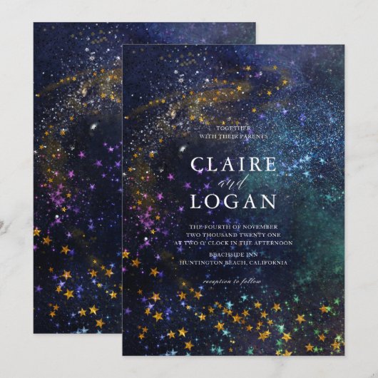 Sterrennacht Celestial Galaxy Wedding Kaart (Voorkant / Achterkant)