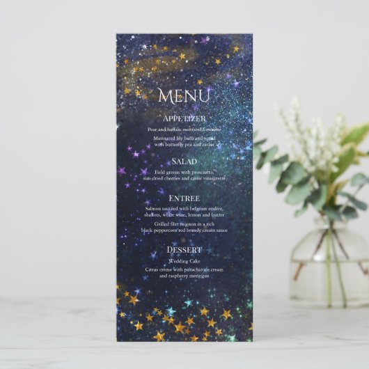 Sterrennacht Celestial Galaxy Wedding Menu (Staand voorkant)