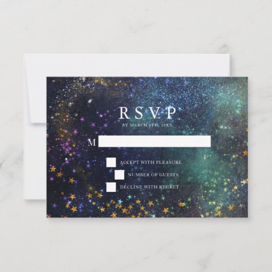 Sterrennacht Celestial Galaxy Wedding RSVP-kaart RSVP Kaartje (Voorkant)
