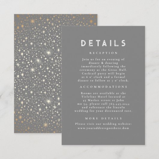 Sterrennacht Celestial Grey Wedding Details Informatiekaartje (Voorkant / Achterkant)