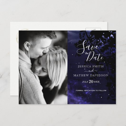 Sterrennacht Celestial Sky Photo Save the Date Aankondigingskaart (Voorkant / Achterkant)