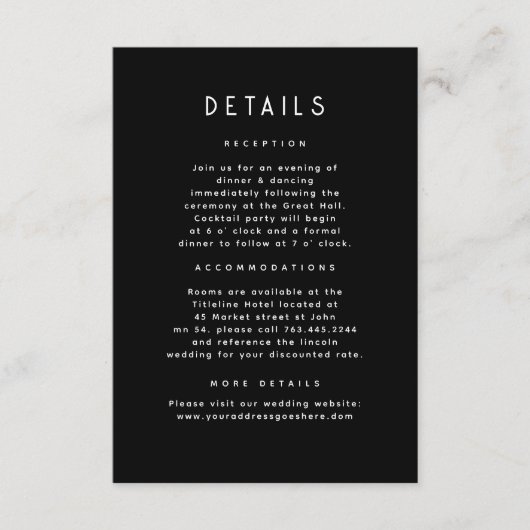 Sterrennacht Celestial Zwart Goud Bruiloft Details Informatiekaartje (Voorkant)