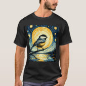 Sterrennacht Chickadee Van Gogh Vogelliefhebber T-shirt (Voorkant)