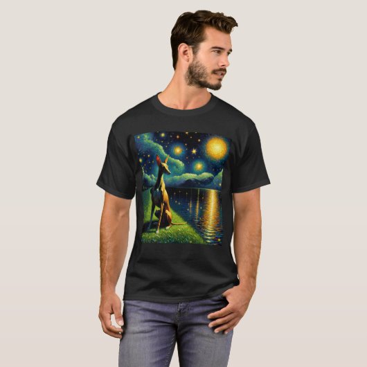 Sterrennacht Cirneco dell'Etna Hond Van Gogh Lover T-shirt (Voorkant volledig)