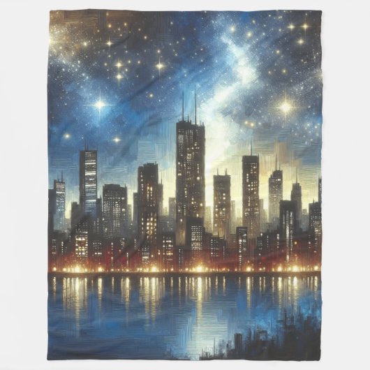 Sterrennacht Cityscape Reflections Fleece Deken (Voorkant)
