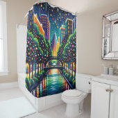 Sterrennacht Cityscape: San Antonio Riverwalk Douchegordijn (In situ)