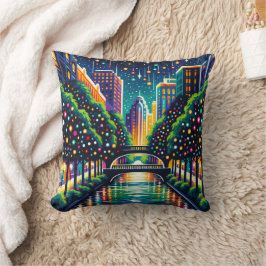 Sterrennacht Cityscape: San Antonio Riverwalk Kussen