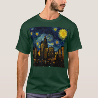 Sterrennacht Cityscape van Gogh Inspiration Art Mi T-shirt