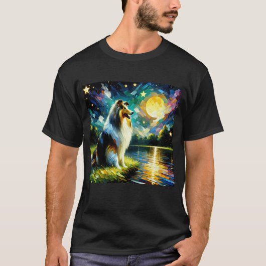 Sterrennacht Collie Dog Van Gogh Lover T-shirt (Voorkant)