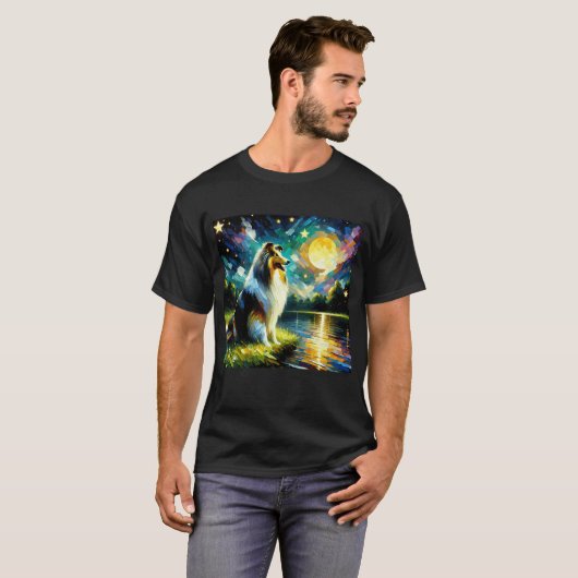 Sterrennacht Collie Dog Van Gogh Lover T-shirt (Voorkant volledig)
