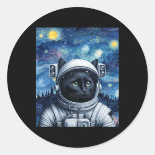 Sterrennacht Cosmic Cat Astronaut Art Ronde Sticker