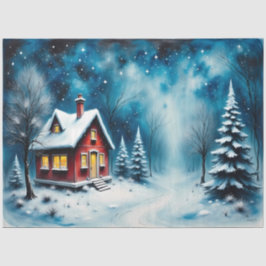 Sterrennacht Cottage Winter Wonderland Decoupage Tissuepapier