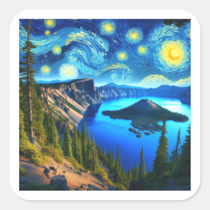 Sterrennacht Crater Lake National Park Vierkante Sticker