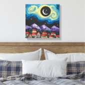 Sterrennacht Crescent Moon Over Village Art Print (Insitu (Slaapkamer))