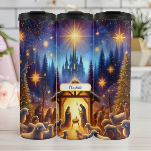 Sterrennacht, de heilige geboorte van Bethlehem Thermosbeker