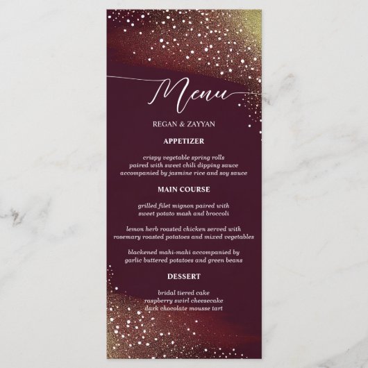 Sterrennacht Deep Crimson Bruiloft Menu (Voorkant)