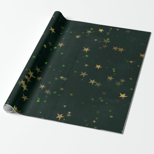 Sterrennacht Deep Green Forest Gold Emerald Cadeaupapier (Uitgerold)
