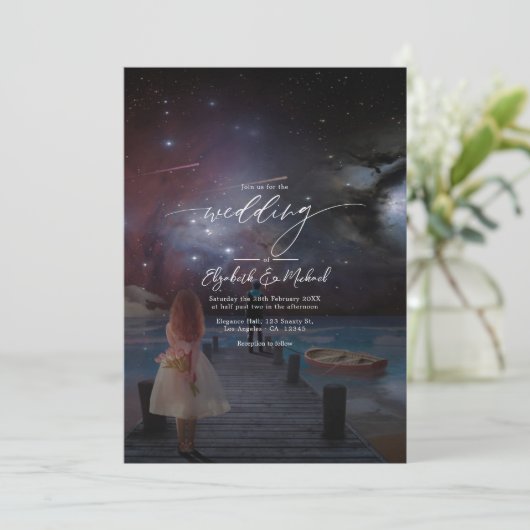 Sterrennacht Dockside Wedding QR Code Foto Kaart (Staand voorkant)