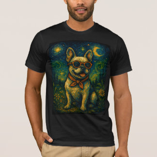 Sterrennacht Dog Funny Art Style Retro Brillen Hui T-shirt